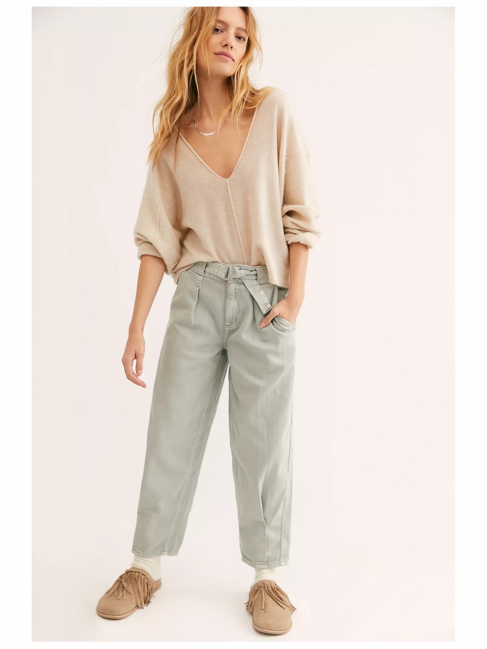 Free People Paloma Slouchy Jeans in Mint Green